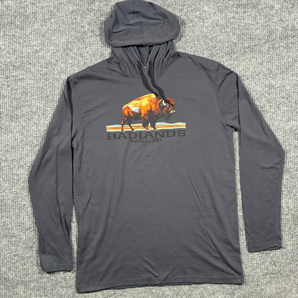 Badlands Wall SD Hoodie Mens 2XL Gray Bison Graphic Pullover Outdoor Travel
